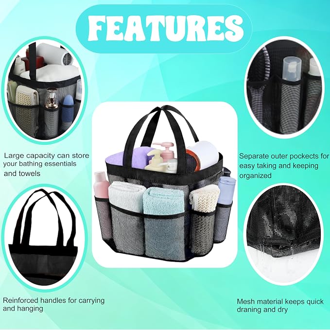 Attmu Mesh Shower Caddy Portable, Quick Dry Hanging Shower Tote Bag for College Dorm Room Essentials, Large Capacity Shower Caddy Dorm for Bathroom Gym Swimming - Image 3