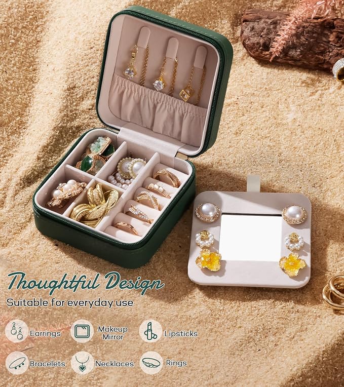 Enthralite Travel Jewelry Box for Gift: Traveling Jewelry Case for Girls Women - Mini Organizer for Necklaces Earrings Green N - Image 5