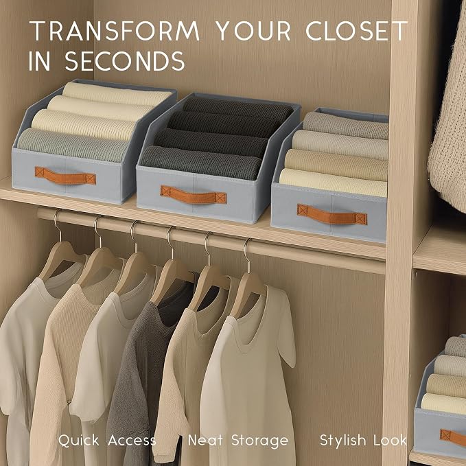 Homsorout Fabric Storage Bins for Organizing - 12 Pack Large Trapezoid Collapsible Storage Bins with Front Handle, Closet Organizers and Storage for Bedroom, Home Shelves, Small Spaces, Grey - Image 5