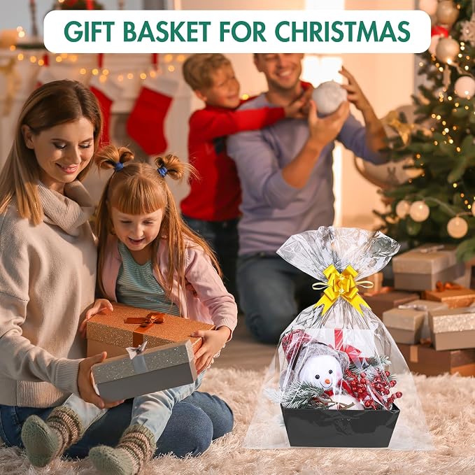AFOROEOA 6PACK Black Baskets For Gifts Empty, 10x12”Thick Black Gift Basket with 6 Bows 6 Bags Empty Gift Baskets for Christmas Thanksgiving Wedding Birthday Party Wrapping Gift - Image 7