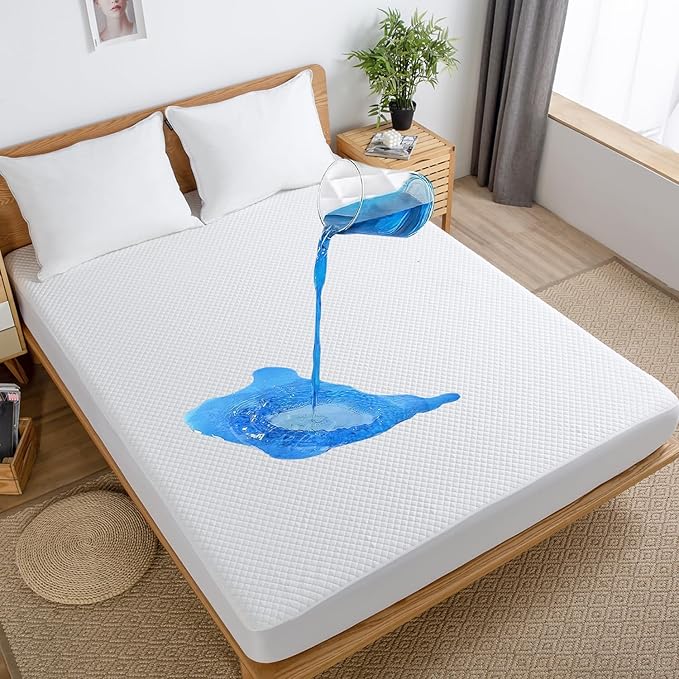 JOSOP Waterproof Mattress Protector Queen Size,3D Air Fabric Bamboo Viscose Queen Mattress Cover,20" Deep Pocket Fitted Sheet Bed Cover,Breathable Cooling Noiseless Washable Mattress Pad for Bedroom