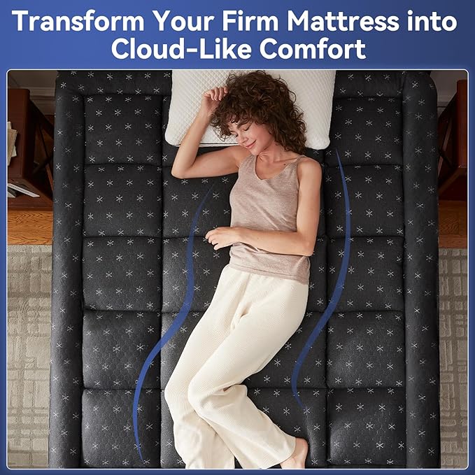 Anluoer Memory Foam Mattress Topper Full for Back Pain,Down Alternative Pillow Top Mattress Topper,Thick Mattress Pad with 8-21" Deep Pocket, 54x75 Inches,Dark Grey