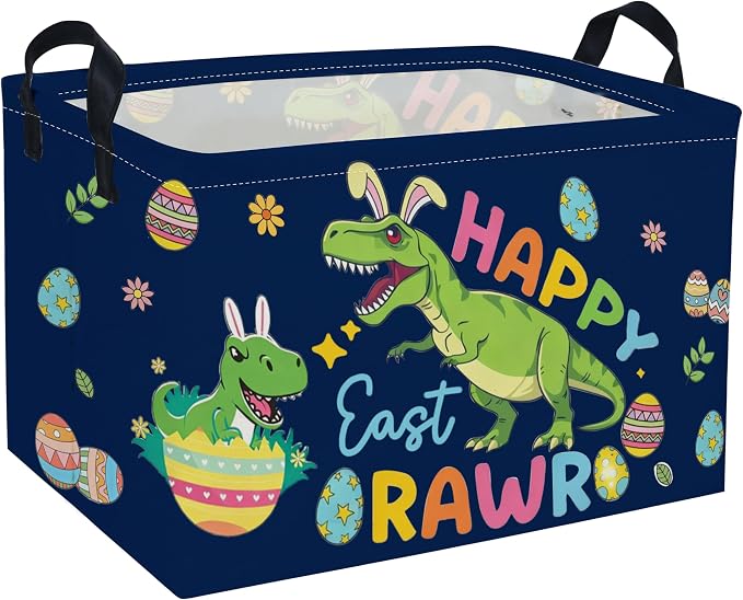 Rectangle Easter Dinosaur Baskets Kids Baskets Cute Storage Bin Organizer Box for Room Decor Gift Basket(Easter dinosaur) by DDBASKET