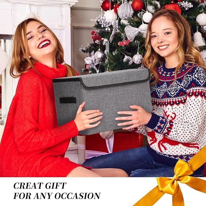 Bagnizer Large 42 Quarts Fabric Storage Bins with Lids [2-Pack] Linen Collapsible Foldable Storage Cubes, Closet Organizer Containers boxes with Handles for Home Office (16.7 x 12 x 12, Gray) - Image 5