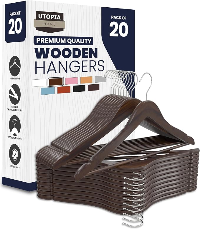 Utopia Home Premium Wooden Hangers 20 Pack - Durable & Slim Coat Hanger - Suit Hanger with 360-Degree Rotatable Hook - Wood Hangers with Shoulder Grooves (Vintage Color) by UTOPIAHOME