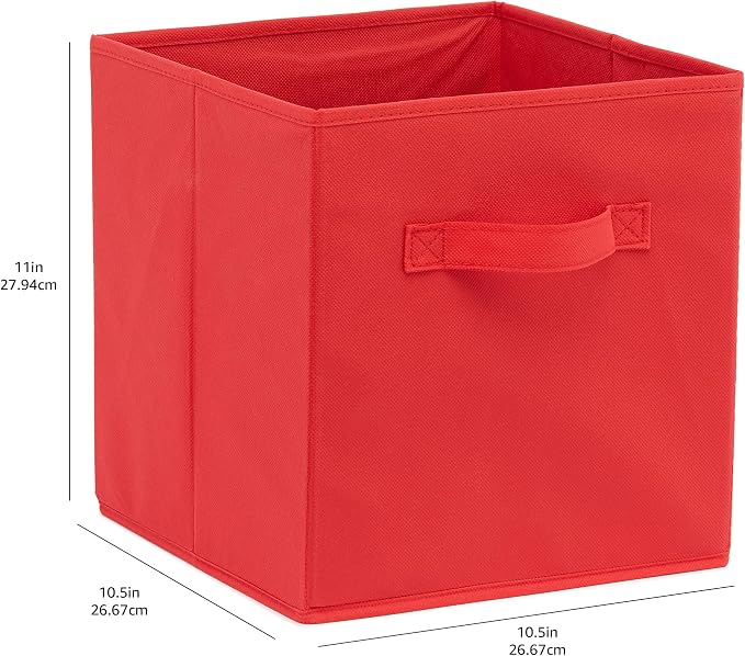 Amazon Basics Collapsible Fabric Storage Bins with Handles, Cube Organizer, Home Organization, 10.5"x10.5"x11", Red, 6-Pack - Image 5