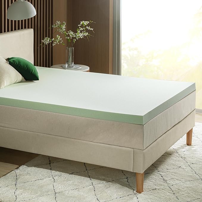 ZINUS 3 Inch Green Tea Memory Foam Mattress Topper, Pressure-Relieving Layer, Ideal for Back Pain Relief, Compact WONDERBOX Packaging, CertiPUR-US Certified, Full