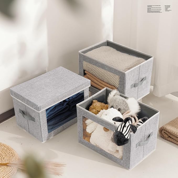 Homsorout Fabric Storage Bins with Lids - 3 Packs Storage Cubes with Window, Foldable Storage Baskets Bins for shelves, Closet Storage Boxes for Towels, Clothes, Home, Office, Blended - Image 4