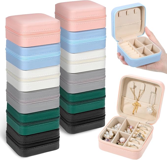 Prasacco 12 Pcs Travel Jewelry Case Bridesmaid Gifts Box PU Leather Small Travel Jewelry Box Mini Jewelry-Organizer for Earrings Rings Necklaces Women Girls Bridesmaid Proposal Gifts, 6 Colors by Prasacco
