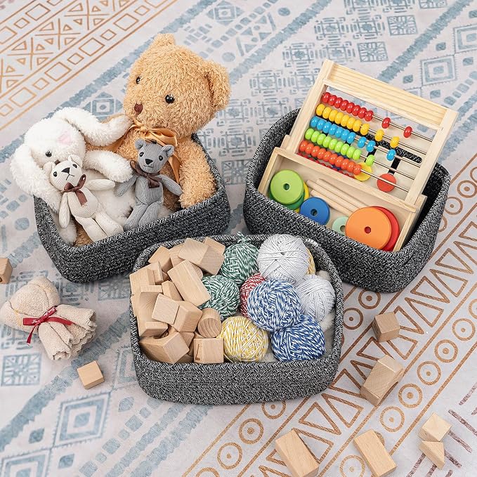 CubesLand Mixed Black Baskets Bins for Organizing,Small Woven Storage Baskets for Shelves,Cute Closet Cube Bins Set 3,Baby Nursery Cube Organizer Toys Basket Bin,Home Decor Organization Bins - Image 2