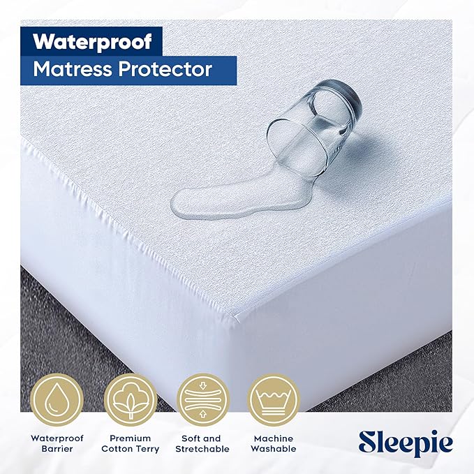Sleepie Preimum Waterproof Mattress Protector - Machine Washable Cotton Mattress Cover for Bed, Fitted Cooling Mattress Pad, Smooth Soft Noiseless Bed Sheets (Full)