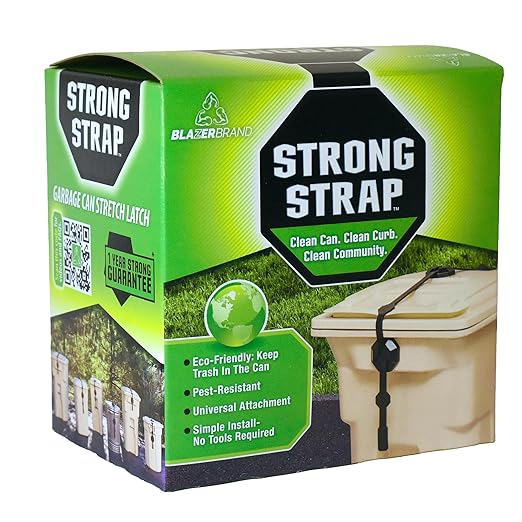 Blazer Brand Strong Strap Lid Lock for 32–96 Gallon Garbage Cans (1 Starter Kit) Long Lasting, No Tools Required, Stretch to Latch, Mitigate Pests, Wind, Overflow, and Spillage - Image 2
