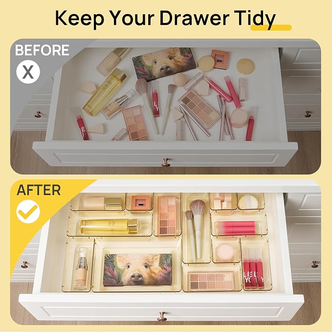 Vtopmart 25 PCS Clear Plastic Drawer Organizers Set, 4-Size Versatile Bathroom and Vanity Drawer Organizer Trays, Storage Bins for Makeup, Bedroom, Kitchen Gadgets Utensils and Office - Image 2