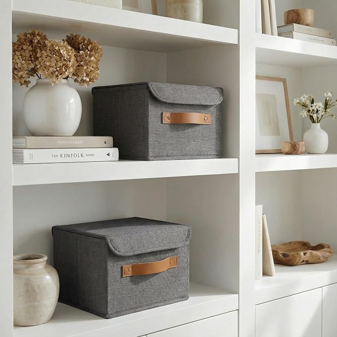 Decorative Linen Storage Boxes with Lids - Spacious Set of 2 Organizer Bins for Your Home Decor - The Perfect Small Container to Safely Store Photos, Documents and Memory Box Keepsakes in Style - Image 8