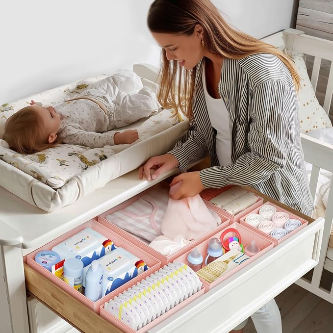 DIMJ Drawer Organizer Clothes - 20 Pack Closet Drawer Organizer Bins for Baby Clothes Storage, Fabric Dresser Organizer for Nursery Bedroom, Foldable Small Drawer Dividers for Underwear Socks - Image 3