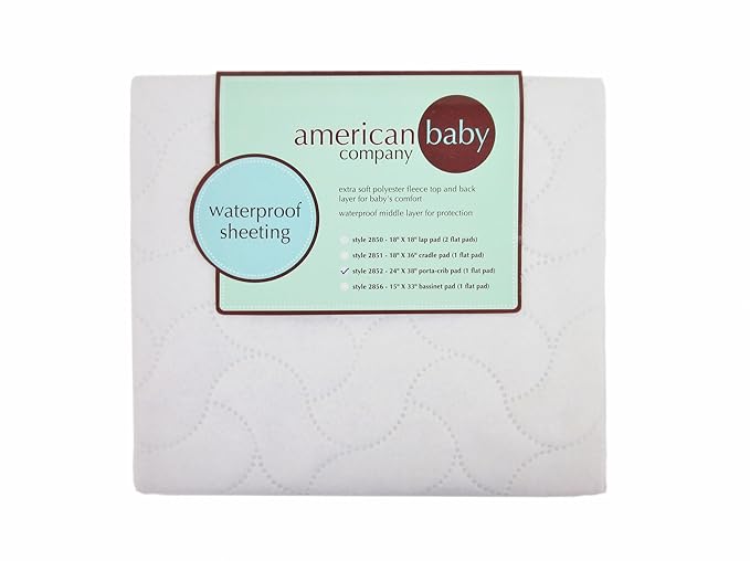 American Baby Company Waterproof Flat Reusable Portable/Mini-Crib Mattress Pad Protector, Embossed Quilt-Like Mini-Crib Protective Mattress Pad Cover for babies, adults and pets, White, 24" X 38"