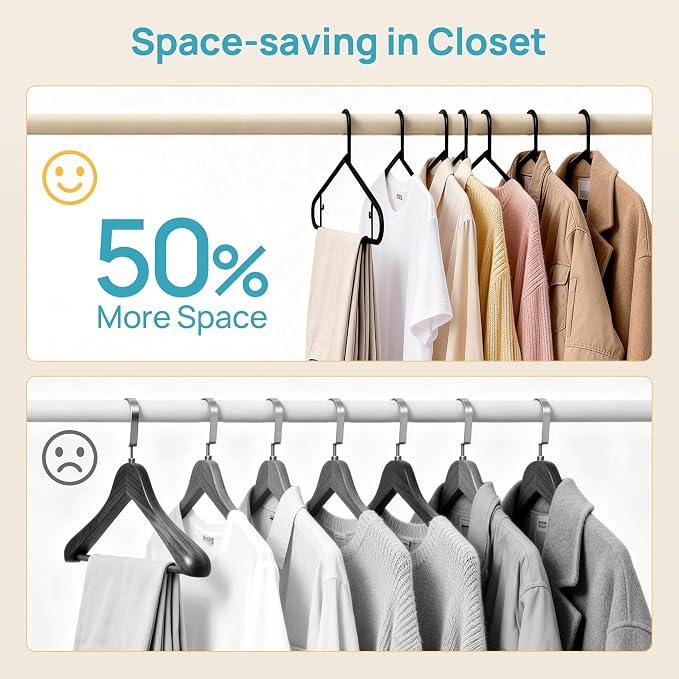 Vtopmart 60 Pack Plastic Clothes Hangers, 16.7in Standard StackFit Hangers for T-Shirt, Coats, Jackets, Sweaters, Non-Slip Slim Hanger with Hooks, Space-Saving in Closet, Durable Clothes Organizers - Image 4