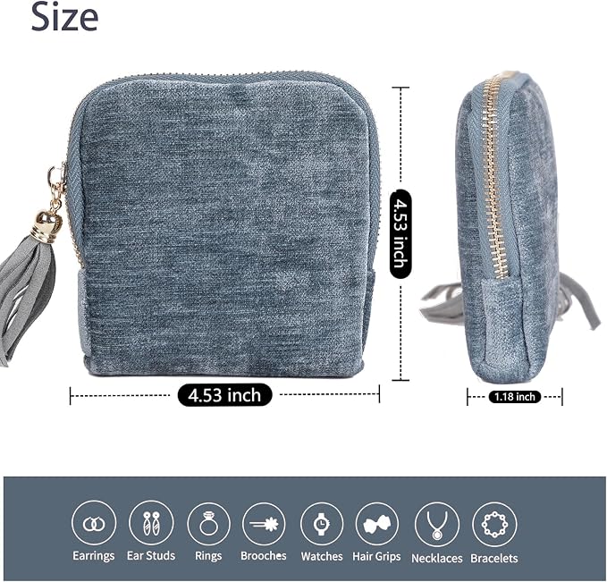 ASINGYER Travel Jewelry Storage Bag for Women, Velvet Portable Jewelry Organizer with Tassel Zipper, Small Pouches for Bracelets Necklaces Rings Earrings, Wedding Gift for Women (Blue) - Image 6
