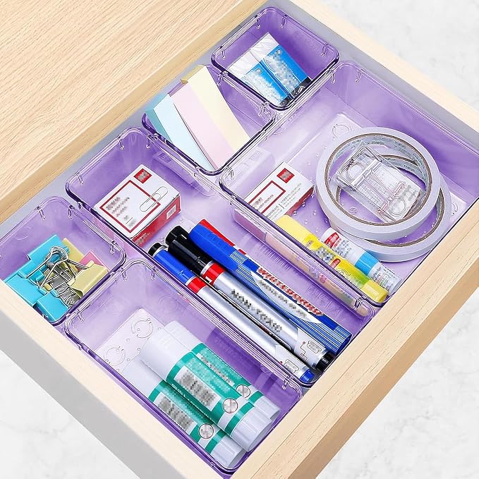 StorMiracle 23 PCS Drawer Organizer Set, 5 Varied Size Bathroom and kitchen Drawer cabinet organizer Trays, Clear Storage Bins for Makeup, Jewelry, Utensils and Gadgets, Purple - Image 5