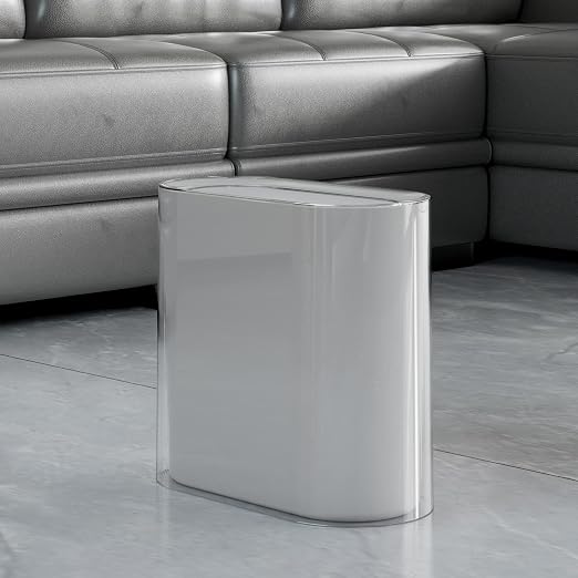 IEEK Small Waste Basket Slim Trash Can 3.2 Gallon/12L Clear and White Garbage Can Rectangle Plastic Wastebaskets Container Bin for Narrow Spaces Office,Bathroom, Bedroom,Kitchen,Living Room,Study - Image 3