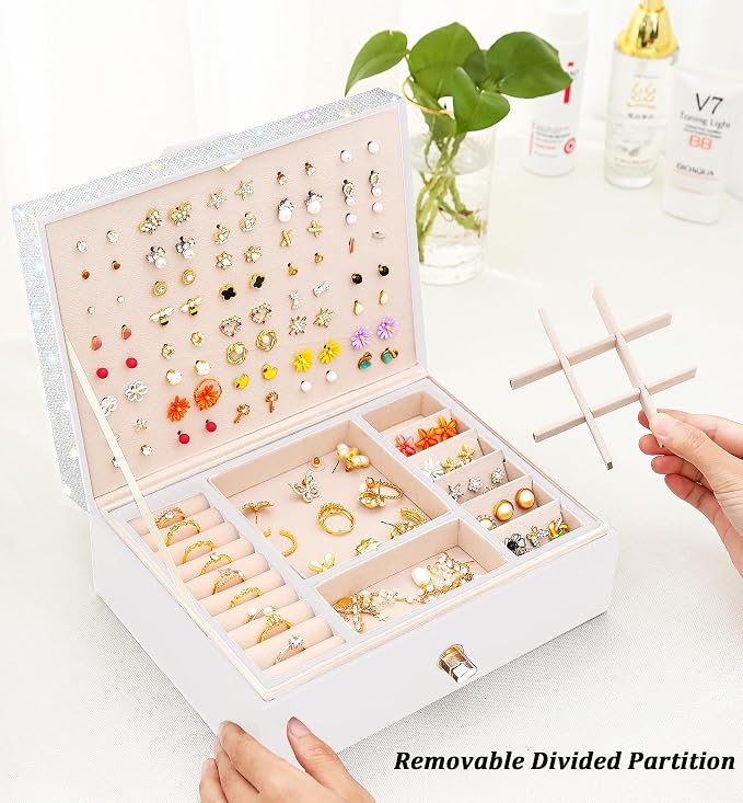 QBestry Jewelry Box for Earrings, Teen Girls Jewelry Organizer Box Earring Holder Organizer for Girls Jewelry Box Stud Earring Organizers for Girls Earrings Jewelry Boxes for Women Bling - Image 5