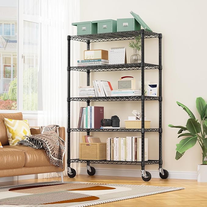 M MZG 5-Shelf Storage Shelves,Wire Shelving Heavy Duty Metal Storage Shelving Unit Adjustable Garage Shelving Rack Pantry Kitchen (Black, 5 Tier,17.7" D x 47.2" W x 76.7" H) - Image 2
