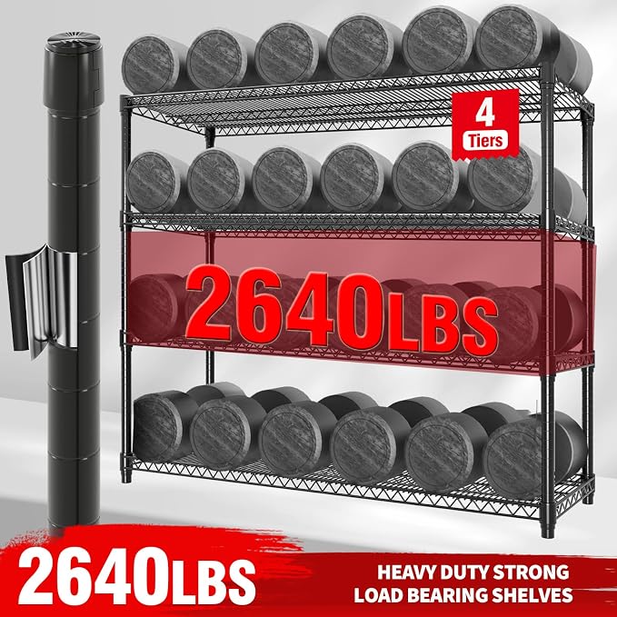 Garvee 4-Tiers Storage Shelves Heavy Duty Garage Shelving Units with Wheels 59" W x 71.8" H, 2640LBS Rolling Wire Shelving Rack, Adjustable Shelf for Garage Kitchen Warehouse Industrial Pantry - Image 3