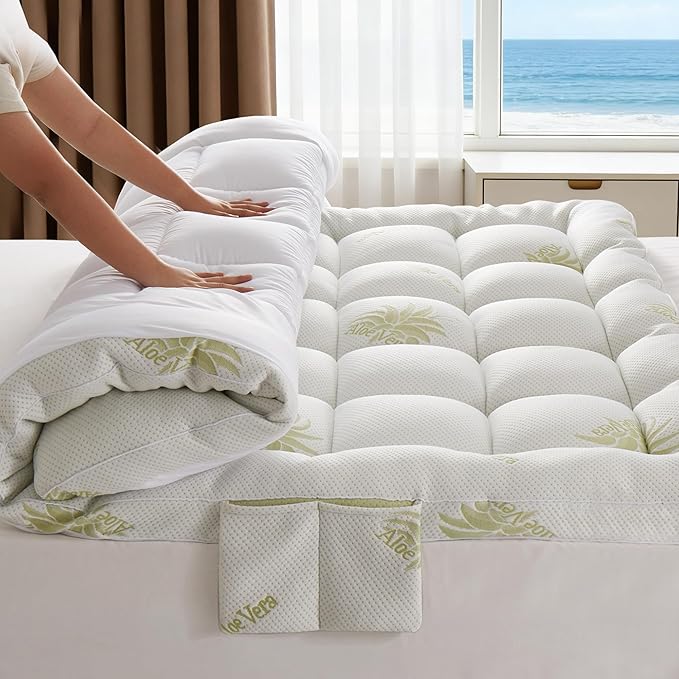 Mattress Topper King Size 1300GMS Aloe Vera & Bamboo Viscose Pillow Top - Extra Thick Padded Mattress Pad & Protector, Ultra Soft & Supportive, Breathable Fitted for 8"-21" Deep Pocke