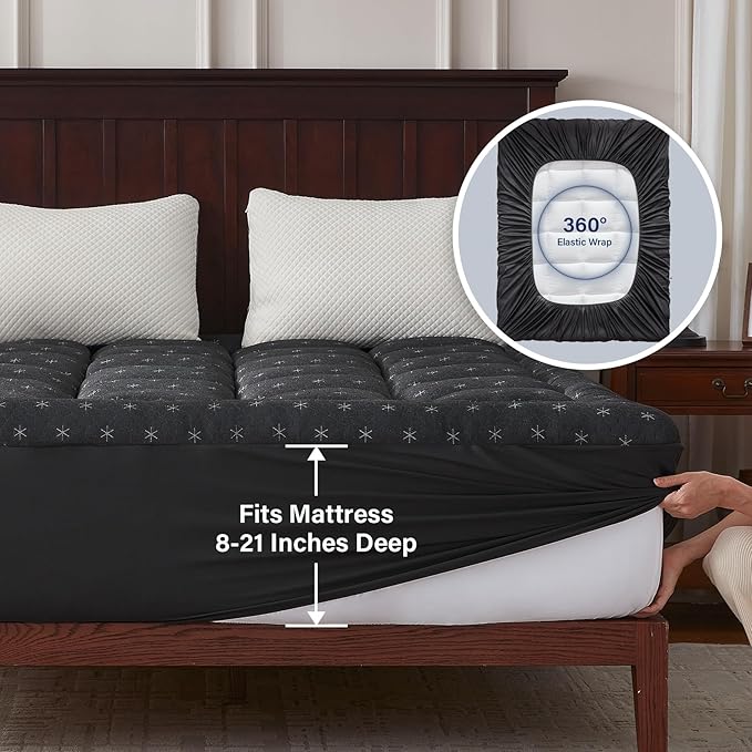 Anluoer Memory Foam Mattress Topper Twin for Back Pain,Down Alternative Pillow Top Mattress Topper,Thick Mattress Pad with 8-21" Deep Pocket, 39x75 Inches, Dark Grey