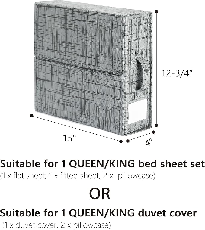 SUOCO SheetCube Bed Sheet Organizers and Storage 2 Pack, Foldable Linen Closet Organizer, Bedding Folder Storage Box Container for Blanket, Duvet Cover Set, Bed Sheet Set - Pattern Grey - Image 5