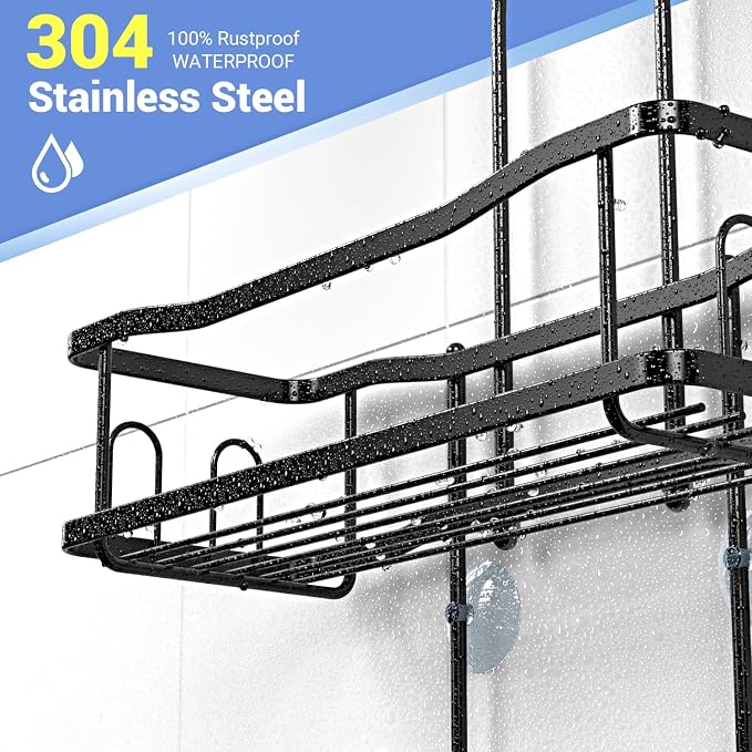 Aitatty Hanging Shower Caddy Bathroom Organizer: Rustproof Shower Shelf Racks Over Shower Head - No Drilling Inside Bath Shower Rack Shelves Over Showerhead for Shampoo with Soap Holder Black - Image 3