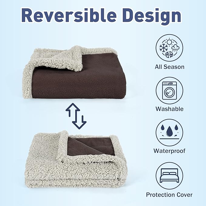 Catalonia Waterproof Blanket, Washable Leakproof Bed Cover for Couples, Reversible Protector Blanket for Bed Couch Sofa, 80X90 inches, Brown