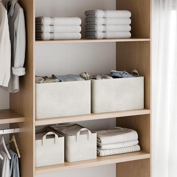 StorageWorks Storage Bins, Shelves Baskets for Organizing, Fabric Closet Organizers with Handles, Metal Frame, Beige-Cotton-linen, 2-Pack - Image 2
