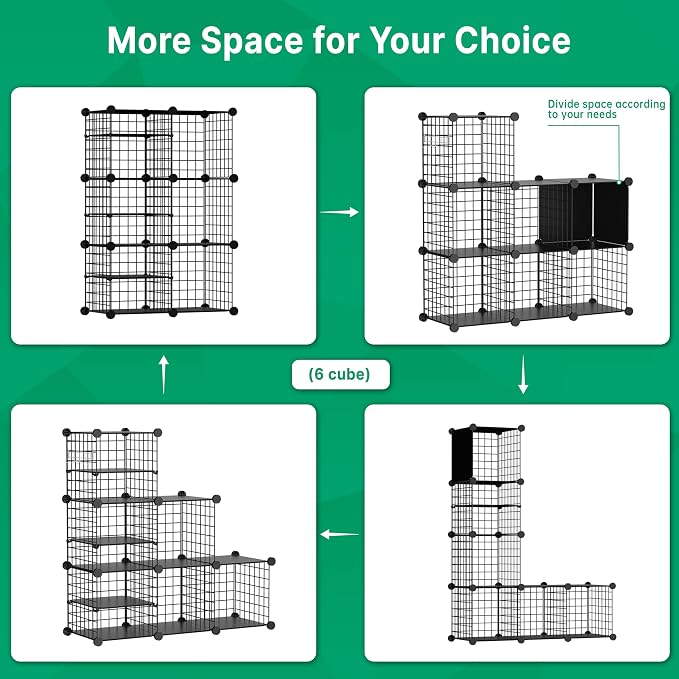 Wire Cube Storage Organizer, 6 Cubes Converted into 7 Cubes, Sturdy Metal Grids Storage Shelf Closet Shelving Units and Storage, Shelves for Bedroom LIvingroom Office - Image 4