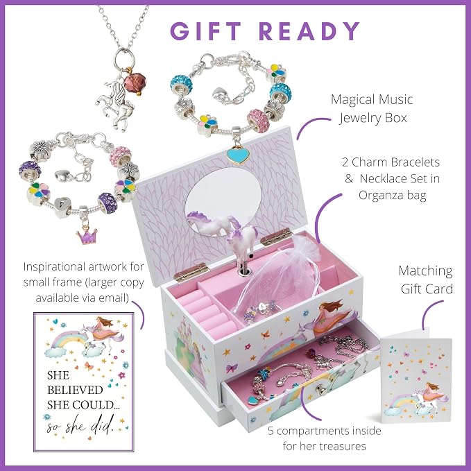 ABI + OLIE Kids Musical Jewelry Box for Girls 8-12 - Music Box for Girls - Princess Castle Unicorn Theme - Image 2