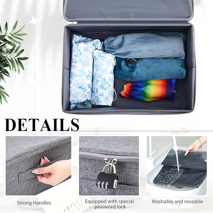 Briwooody Discreet Lockable Toy Bag Storage Organizer Toy Bag Storage Bins Case with Zipper Lid for Women and Men Clothes Container(Gray,15 x 10 x 6.3 Inch) - Image 5
