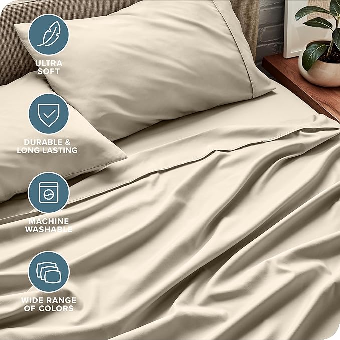 Bare Home Split Head Flex King Sheet Set - 1800 Ultra-Soft Microfiber Bed Sheets - Double Brushed - Deep Pockets - Easy Fit - 4 Piece Set - Bedding Sheets & Pillowcases (Sand)