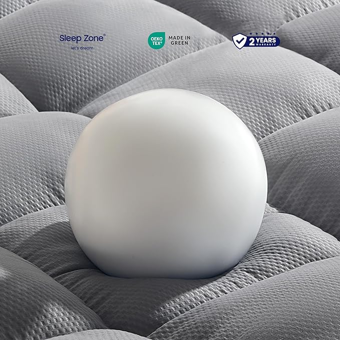 SLEEP ZONE Mattress Topper King Size, Extra Thick Fitted Mattress Pad for Back Pain, Plush and Support Mattress Cover, Deep Pockets Mattress Protector, Hotel Quality (Grey, King)