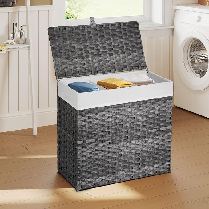 Greenstell Laundry Hamper with Lid, 125L Wicker Laundry Baskets with 2 Removable Liner Bags & 5 Mesh Laundry Bags, Handwoven Rattan Clothes Hamper with Handles for Clothes in Bathroom, Bedroom - Image 6