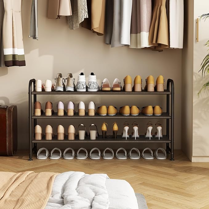 INGIORDAR Shoe Rack 3 Tier Long Storage Organizer Wide Metal Shoe Shelf for Closet Entryway Brown - Image 2