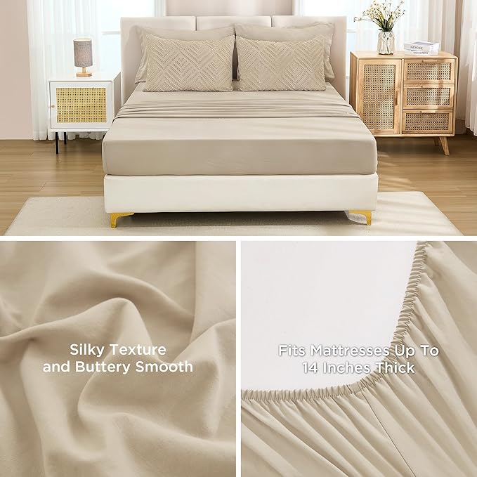 Andency Khaki Full Size Comforter Set with Sheets - 7 Pieces Bed in a Bag Boho Tufted Bedding Sets Fluffy Lightweight Full Bed Set with Comforter, Sheets, Pillowcases & Shams for All Season