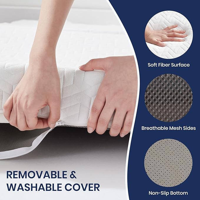Hanherry 4 Inch Foldable Mattress Queen Size, Tri-Folding Portable Memory Foam Topper Floor Bed with Storage Bag, Washable Cover for Travel, Camping, RV, Guest