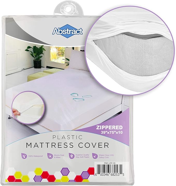 Abstract Waterproof Mattress Cover – 39 x 75 x 10” for Twin Sized and Bunk Beds – Heavy Duty Vinyl Plastic Bed Protective Zippered Sheet, 100 GSM PVC – Long Lasting Quality, Comfortable – by Abstract