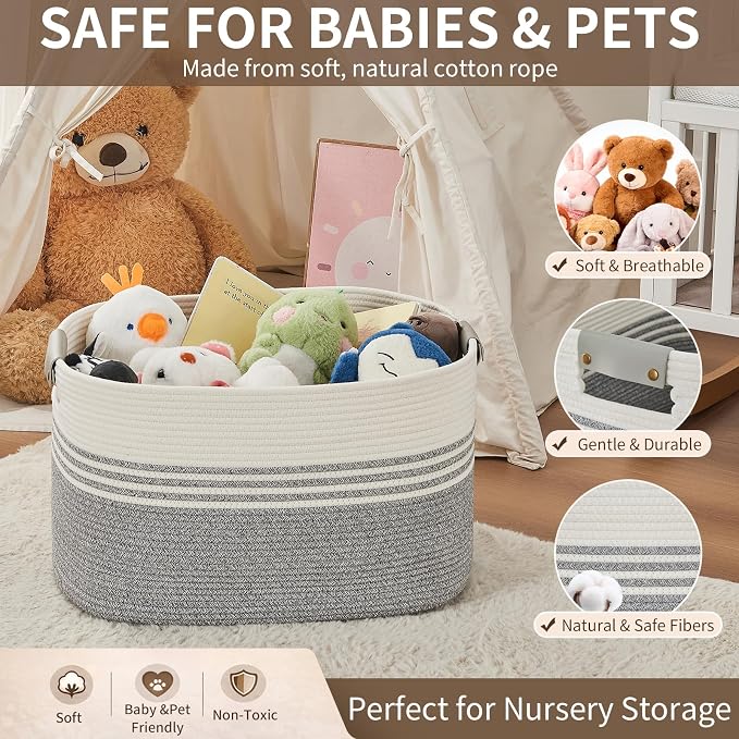 AINUOQI Laundry Basket with Handles - Blanket Basket & Hampers for Bedroom Aesthetic, Laundry Hamper & Blanket Storage for Living Room, Clothes Hamper, Tall, Large 21.7" x 16.9" x 11.8”, Grey - Image 8