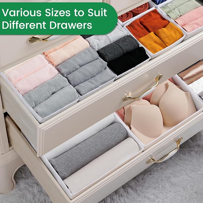 Criusia 16 Pack Underwear Drawer Organizer, Drawer Organizer Clothes, Foldable Cloth Storage Box Closet Dresser Drawer Divider Organizer for Clothes, Scarves (White) - Image 5