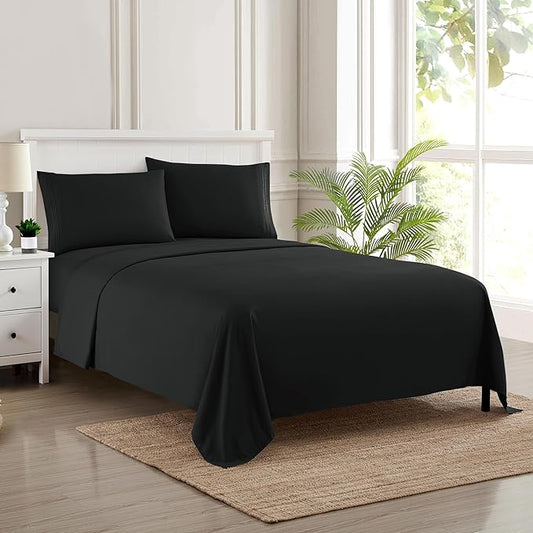 California King Sheet Sets - Breathable Luxury Sheets with Full Elastic & Secure Corner Straps Built In - 1800 Supreme Collection Deep Pocket Bedding, Sheet Set, EXTRA DEEP pocket - Cal King, Black