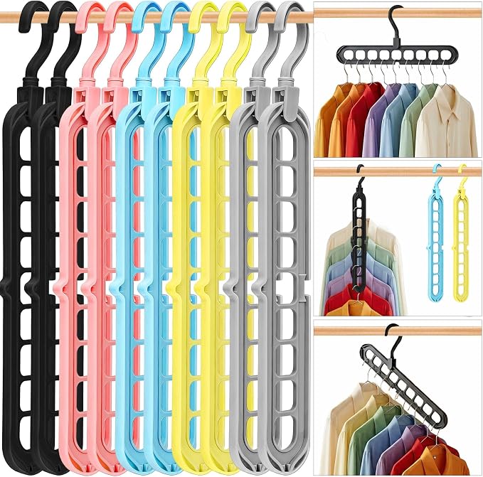 HEYHOUSE Closet Organizers and Storage,College Dorm Room Essentials,Pack of 10 Multifunctional Organizer Magic Space Saving Hangers with 9 Holes Storage Organization for Wardrobe Closet by HEYHOUSE