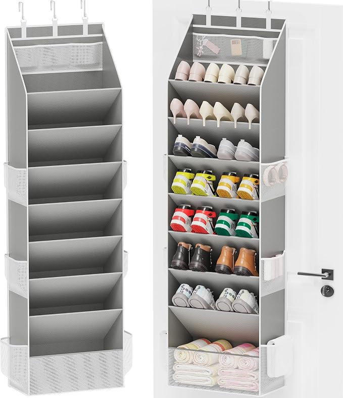 Criusia Shoe Organizer, Over the Door Shoe Organizer, Hanging Closet Shoe Storage with Large Deep Pockets, Fits 16–24 Pairs of Sneakers, Sandals, Boots, Gray by Criusia