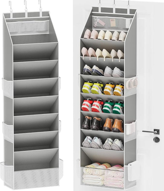 Criusia Shoe Organizer, Over the Door Shoe Organizer, Hanging Closet Shoe Storage with Large Deep Pockets, Fits 16–24 Pairs of Sneakers, Sandals, Boots, Gray by Criusia