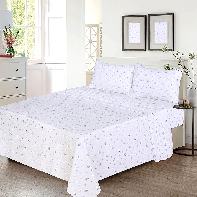 RUVANTI 100% Cotton Sheets – Full Size Percale Bedding, Cooling & Breathable Floral Design, Durable with a Crisp, Soft & Comfortable Feel, 16" Deep Pocket, 4-Piece Set, Phulkari